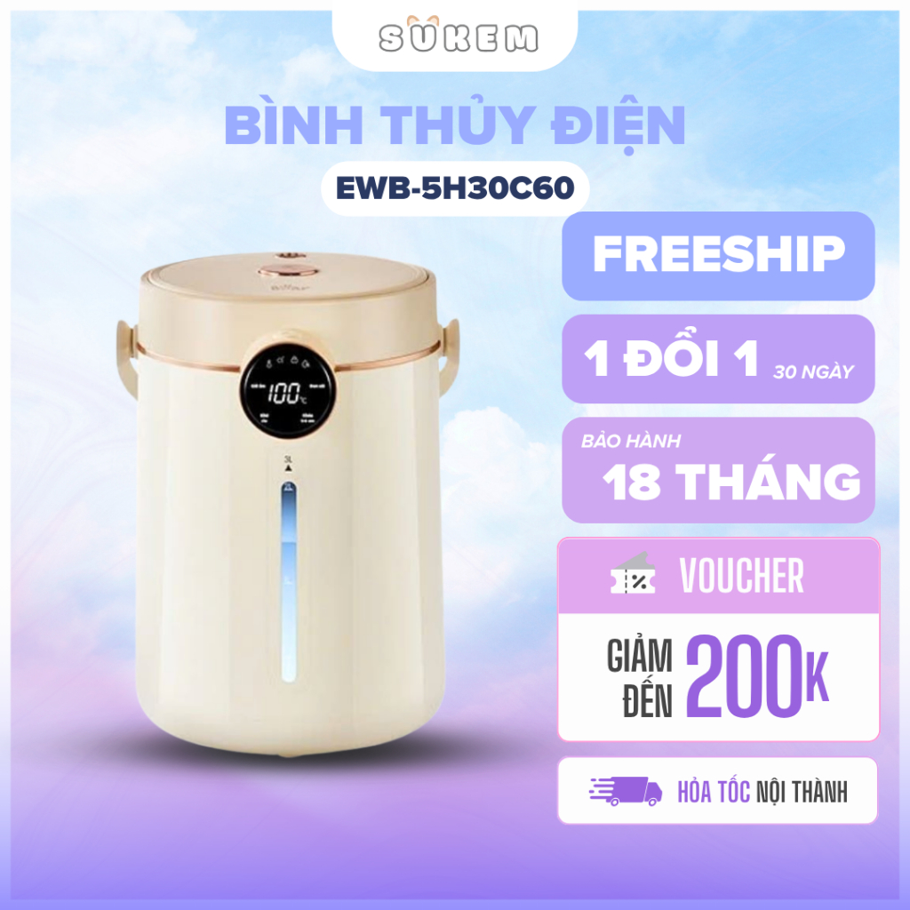 Bình Thủy Điện Bear 3L EWB 5H30C60 Chính Hãng Đun Giữ Nhiệt Tự Động Công Suất Lớn Bảo Hành 18 Tháng