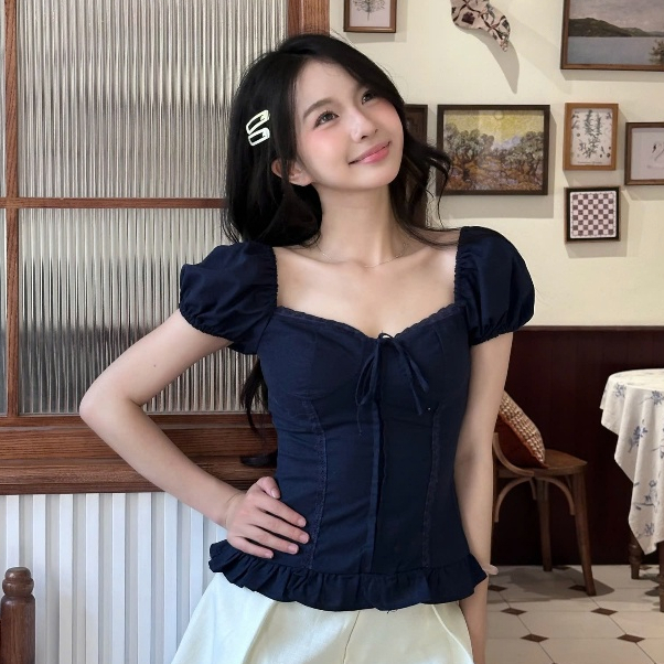 𝙏𝒉𝙖𝒐𝙫𝒊_𝑼𝙡𝒍𝙯𝒂𝙣𝒈// Áo Babydoll Nữ Kiểu Tay Phồng Ren Ngực Thắt Nơ Phong Cách Mùa Hè Kimee - KA840 | BigBuy360 - bigbuy360.vn