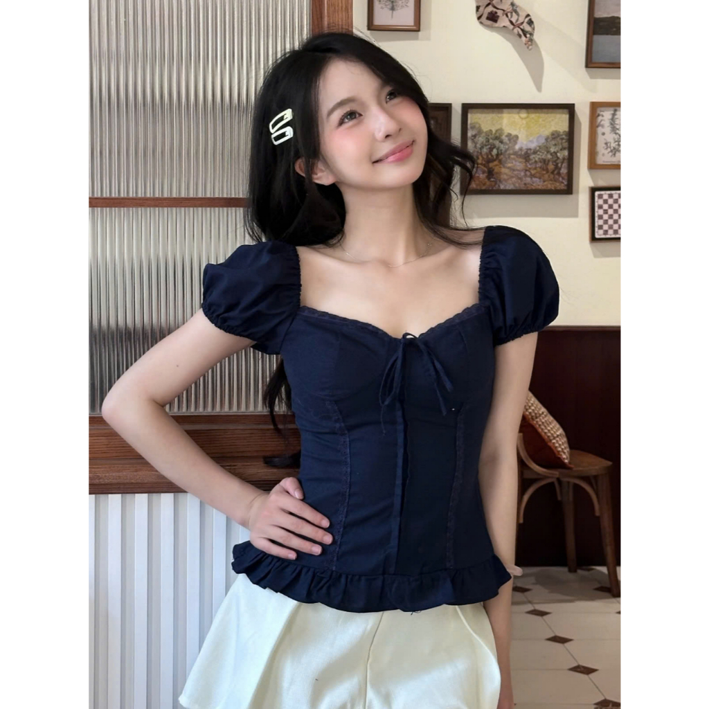 𝙏𝒉𝙖𝒐𝙫𝒊_𝑼𝙡𝒍𝙯𝒂𝙣𝒈// Áo Babydoll Nữ Kiểu Tay Phồng Ren Ngực Thắt Nơ Phong Cách Mùa Hè Kimee - KA840 | BigBuy360 - bigbuy360.vn