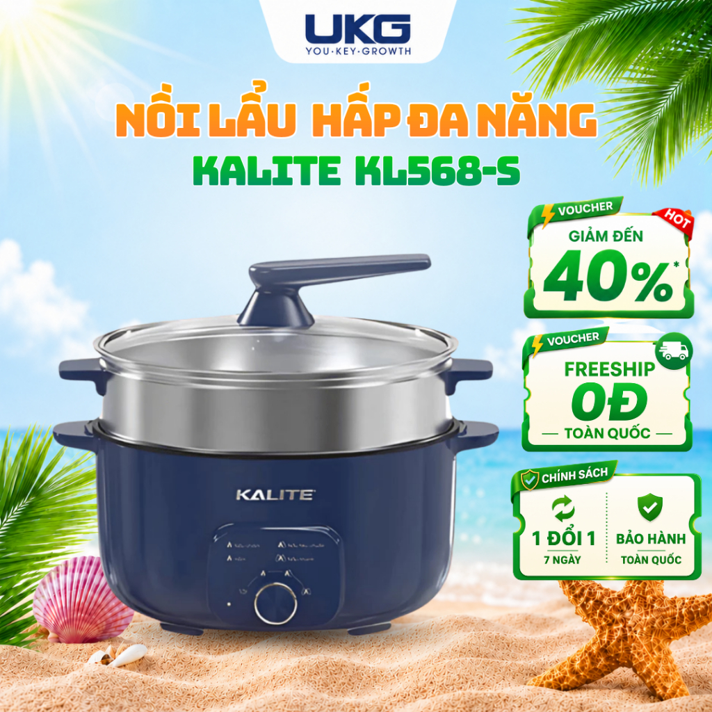 Nồi Lẩu Hấp Đa Năng Kèm Xửng Hấp 5L Kalite KL568-S Dung Tích 6L Công Suất 2000W Bảo Hành 12 Tháng