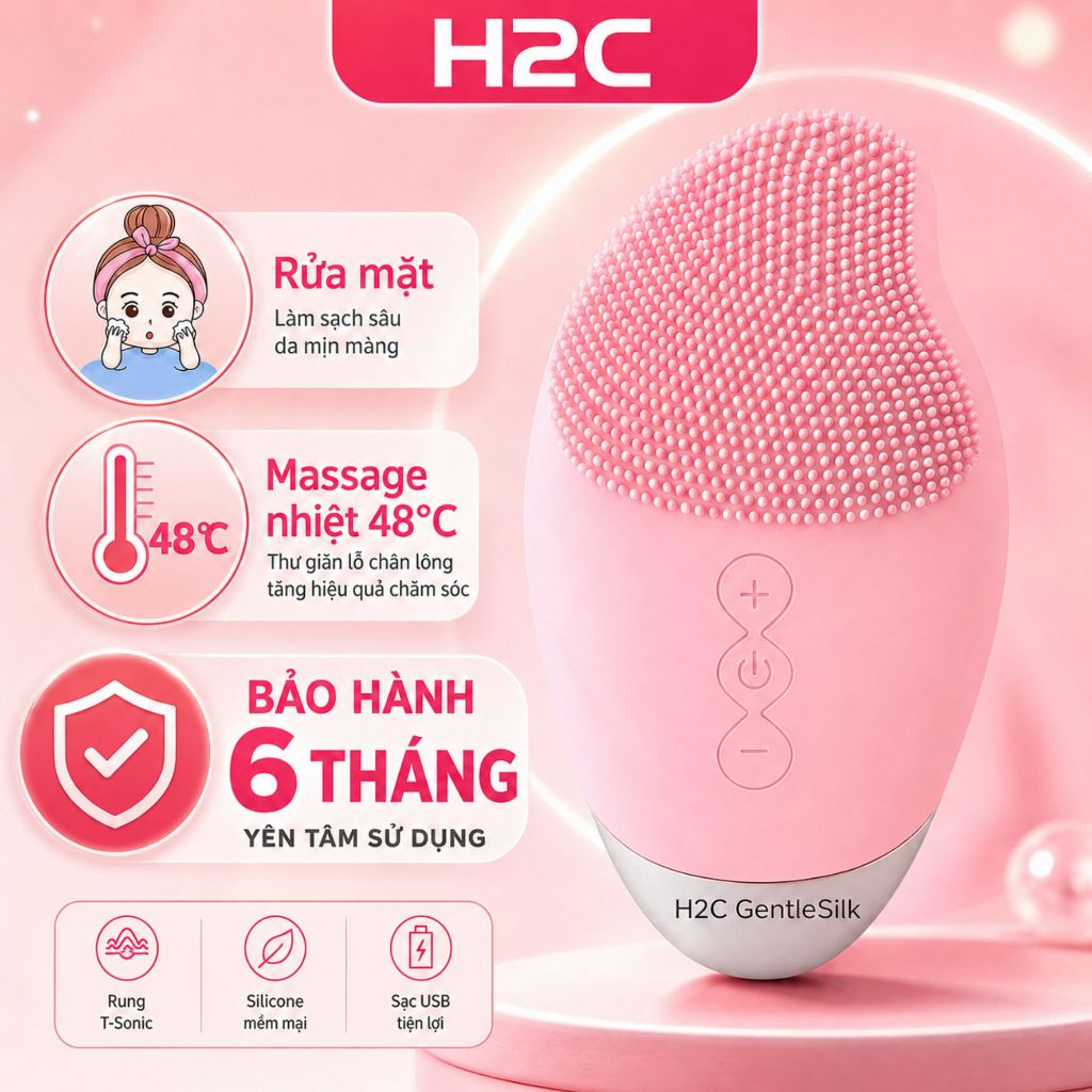 Máy rửa mặt silicon, massage mắt, làm ấm giảm nhăn bọng mắt h2c