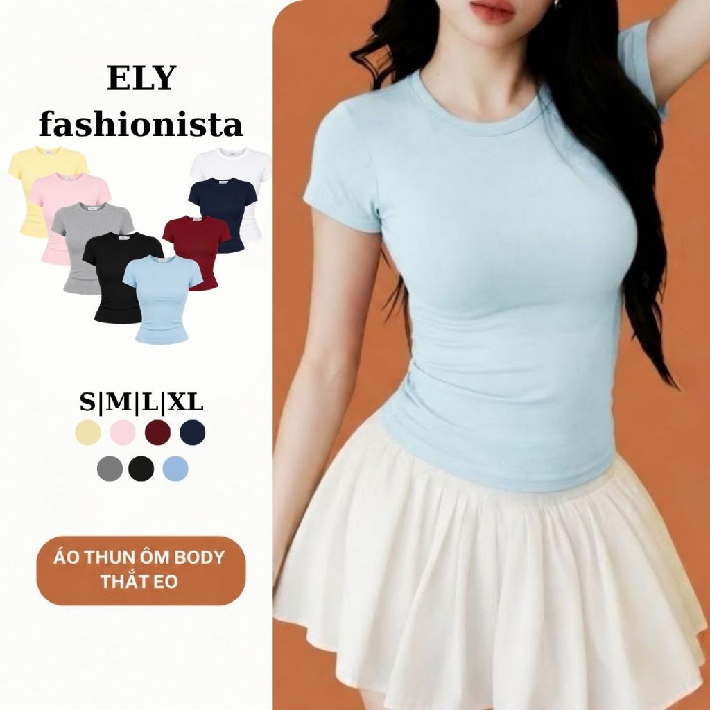 Áo Thun Nữ Ôm Body ELY 318 Cổ Tròn Tay Ngắn Cotton BOZIP Co Giãn 4 Chiều Mềm Mại Thoáng Khí