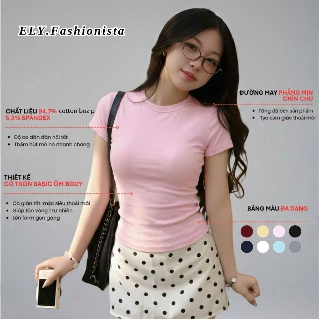Áo Thun Nữ Ôm Body ELY 318 Cổ Tròn Tay Ngắn Cotton BOZIP Co Giãn 4 Chiều Mềm Mại Thoáng Khí | BigBuy360 - bigbuy360.vn