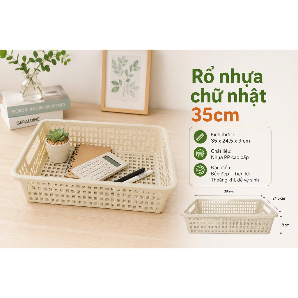 Rổ chữ nhật TỰ LẬP - 35cm