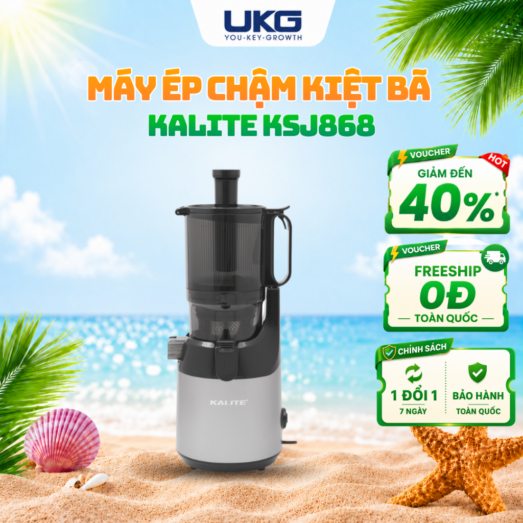 Máy Ép Chậm Kalite KSJ868 Động Cơ DC Siêu Khỏe Ép Kiệt Bã Ống Tiếp Nguyên Liệu 13cm Tích Hợp Làm Kem