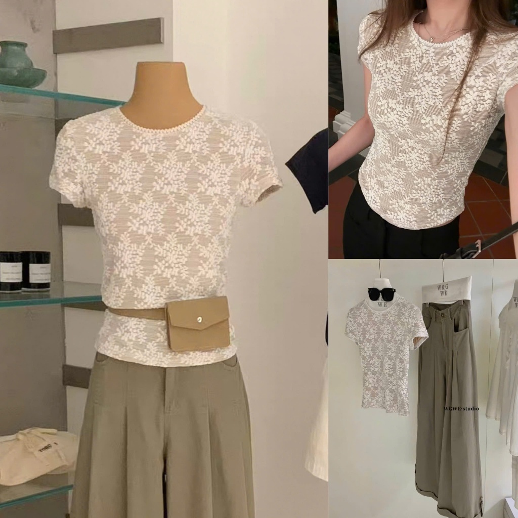 𝐍𝐠𝐨𝐜𝐚𝐧𝐡𝟔𝟗𝟓𝟗 WGWE A656 Áo ren ngắn tay  #9273 tiểu thư trẻ trung phong cách HOT N999 ord ord
