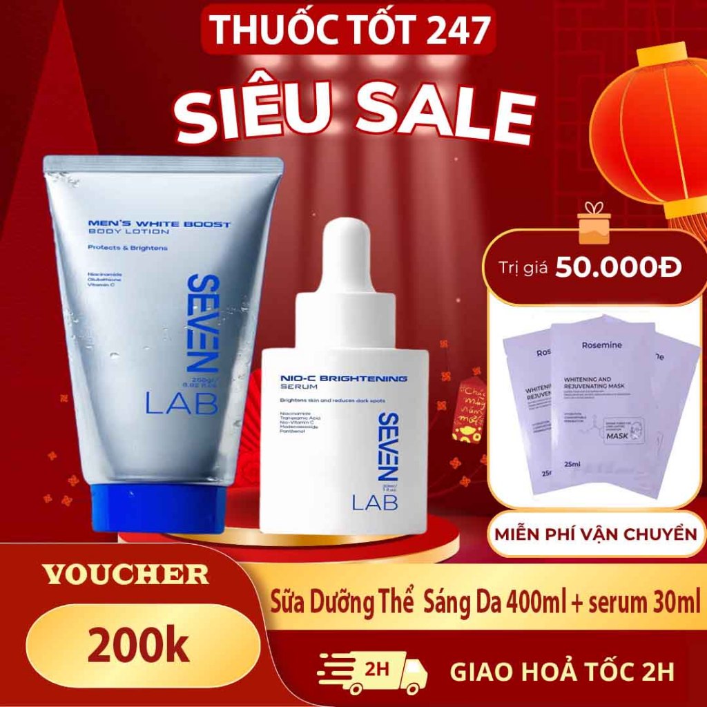 Combo sữa dưỡng thể và serum hỗ trợ trắng da nam giới Nio-C SEVENLAB hỗ trợ mờ thâm, giúp sáng da vư
