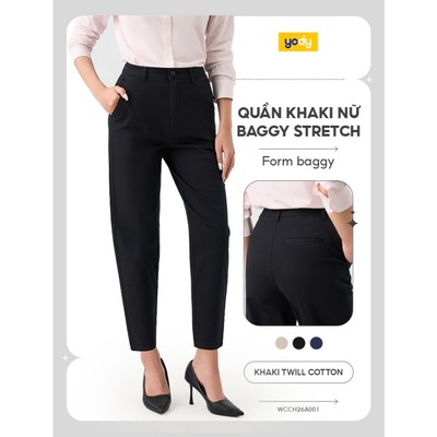 Quần Kaki Nữ Yody Ống Baggy Stretch hiện đại TRA WCCH26A001