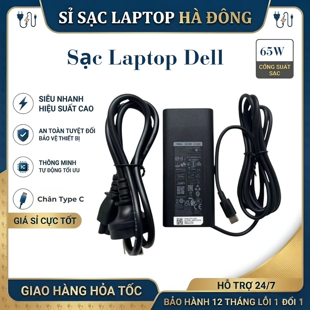 Sạc Laptop Dell 65W Type C Zin Cao Cấp -  Adapter Dell 65W, Sạc Nhanh, An Toàn, Bảo Hành 12 Tháng 1 