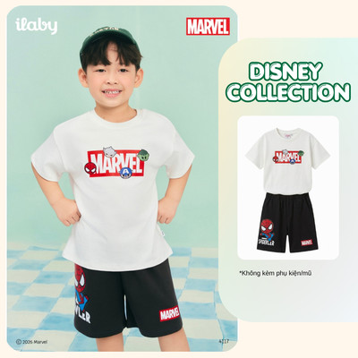 [ILABY 10-28kg] Bộ quần áo bé trai in Logo Marvel Chibi chất liệu thun cotton co giãn cao cấp [4117]