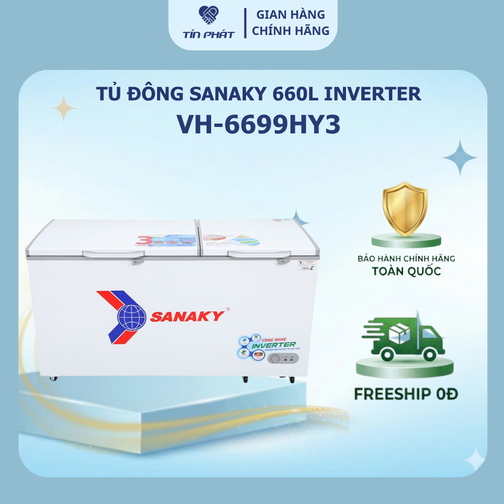 [ Miễn phí giao lắp HN ] Tủ Đông Sanaky dàn đồng Inverter 660 lít VH 6699HY3 - Hàng chính hãng