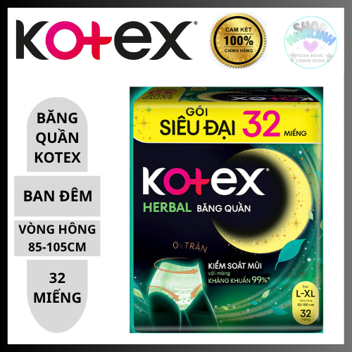 Băng vệ sinh quần Kotex Herbal gói siêu đại Size L-XL (32 miếng)
