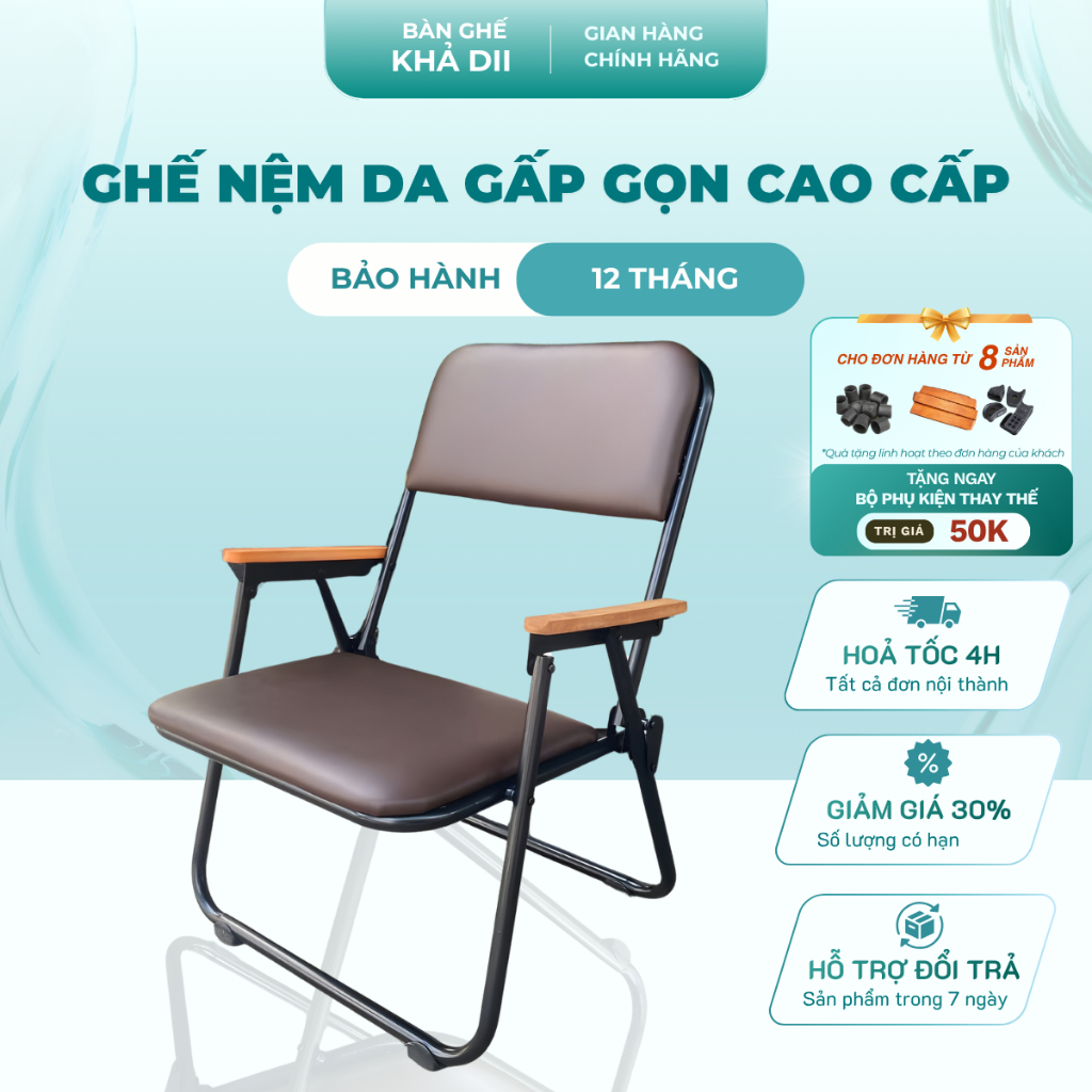 Ghế Nệm Ghế Xếp Nệm Da Cao Cấp Gấp Gọn - Ghế Camping Kermit Có Tay Vịn Gỗ Thư Giãn, Gấp Gọn Tiện Lợi