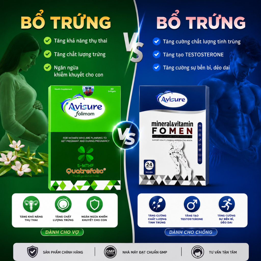 ( Quà + Tích điểm folimom) - Bộ đôi Bổ trứng - Bổ Trùng Avisure Folimom - Avisure Fomen Hỗ Trợ Tăng 