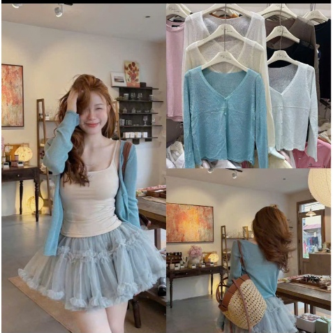Áo Len Cardigan Mỏng Cổ Tim Phong Cách Hàn Quốc, Chất Len Mỏng Nhẹ Her88