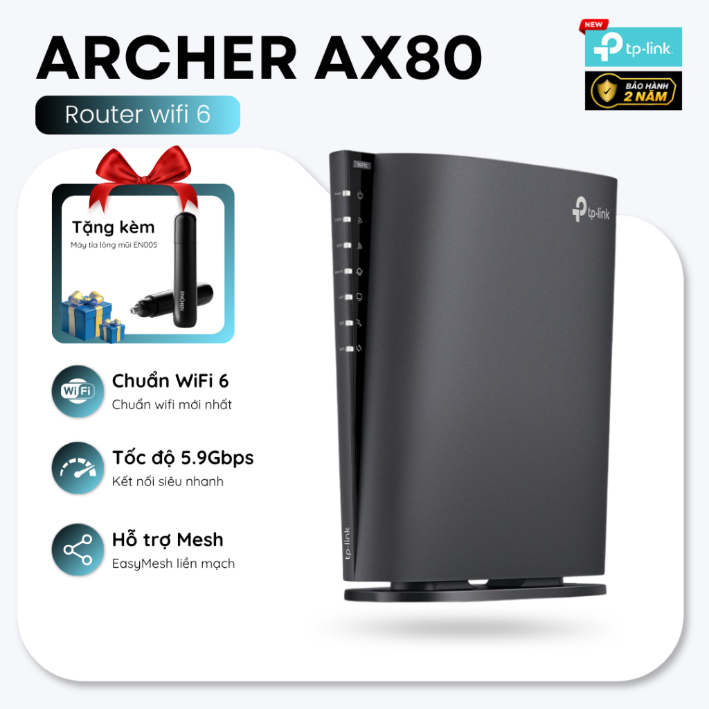Router WiFi 6 TP-Link Archer AX80 | Chuẩn AX6000, Cổng kết nối 2.5Gbps, Tốc độ 6Gbps, BH 24 tháng