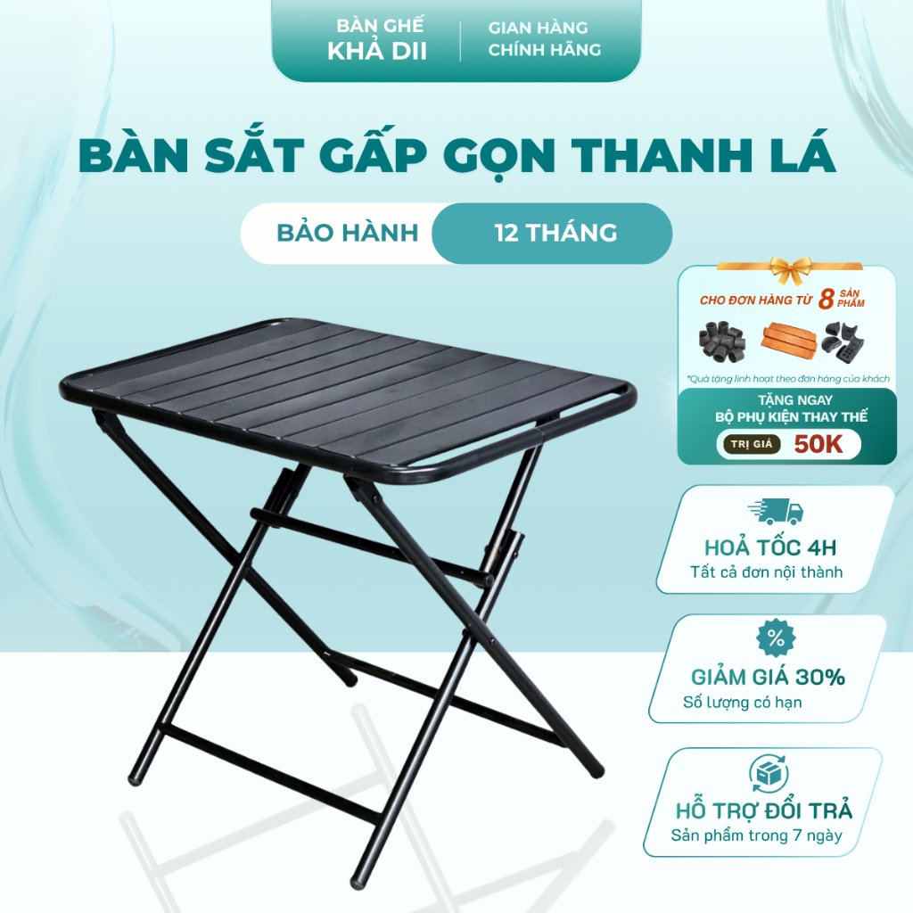 Bàn Sắt Gấp Gọn Thanh Lá Chữ Nhật 40x60x50cm Cafe Trà Chanh Uống Nước Camping,Tiết Kiệm Diện Tích,Ch