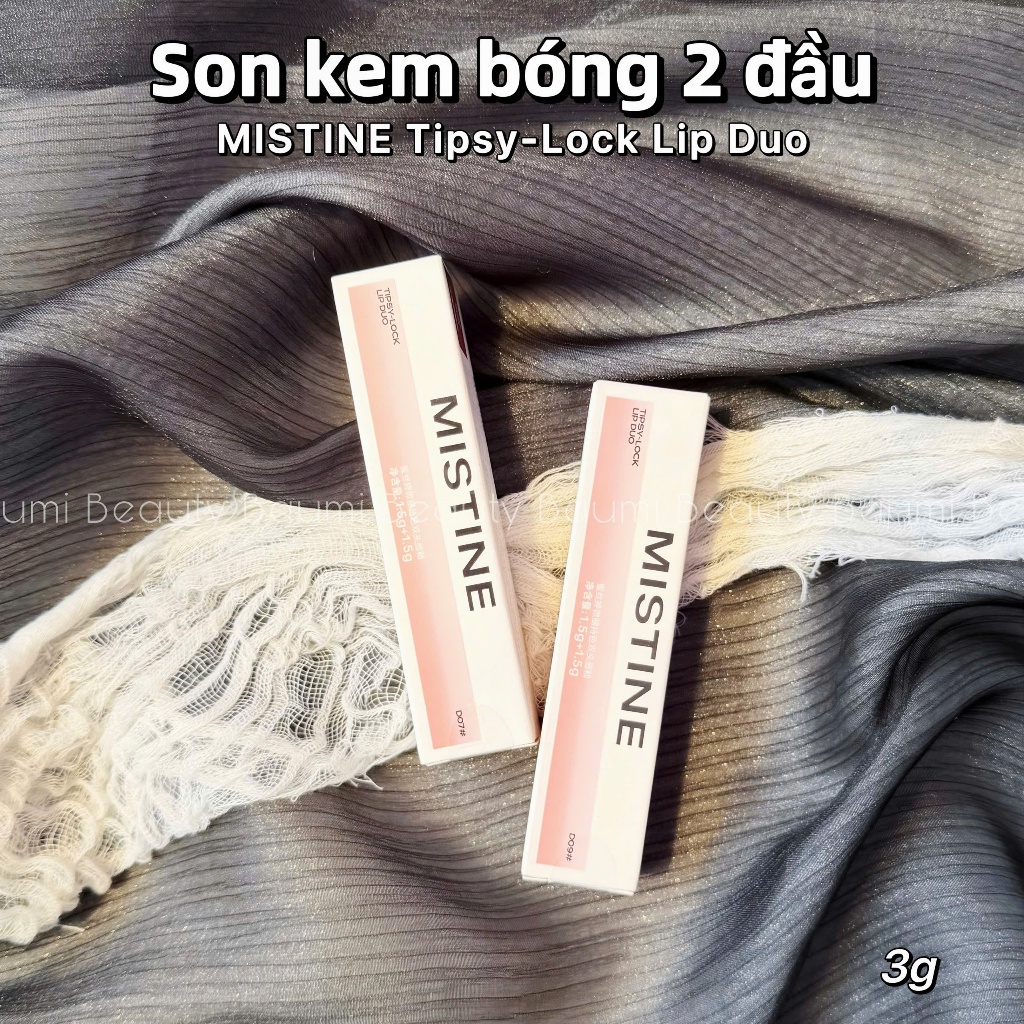 Son 2 đầu kem lì và bóng căng mướt môi Mistine Tipsy-Lock Lip Duo 3g - Thái Lan
