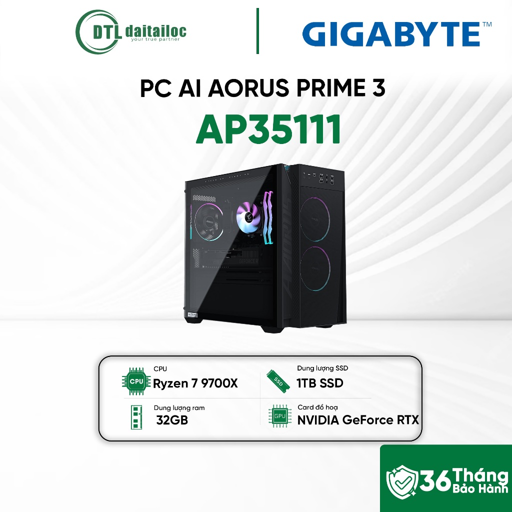 PC AI AORUS PRIME 3 AP35111 Ryzen 7 9700X RTX 5070 12GB 32GB DDR5 1TB SSD Win 11 | Chính Hãng | Bảo 