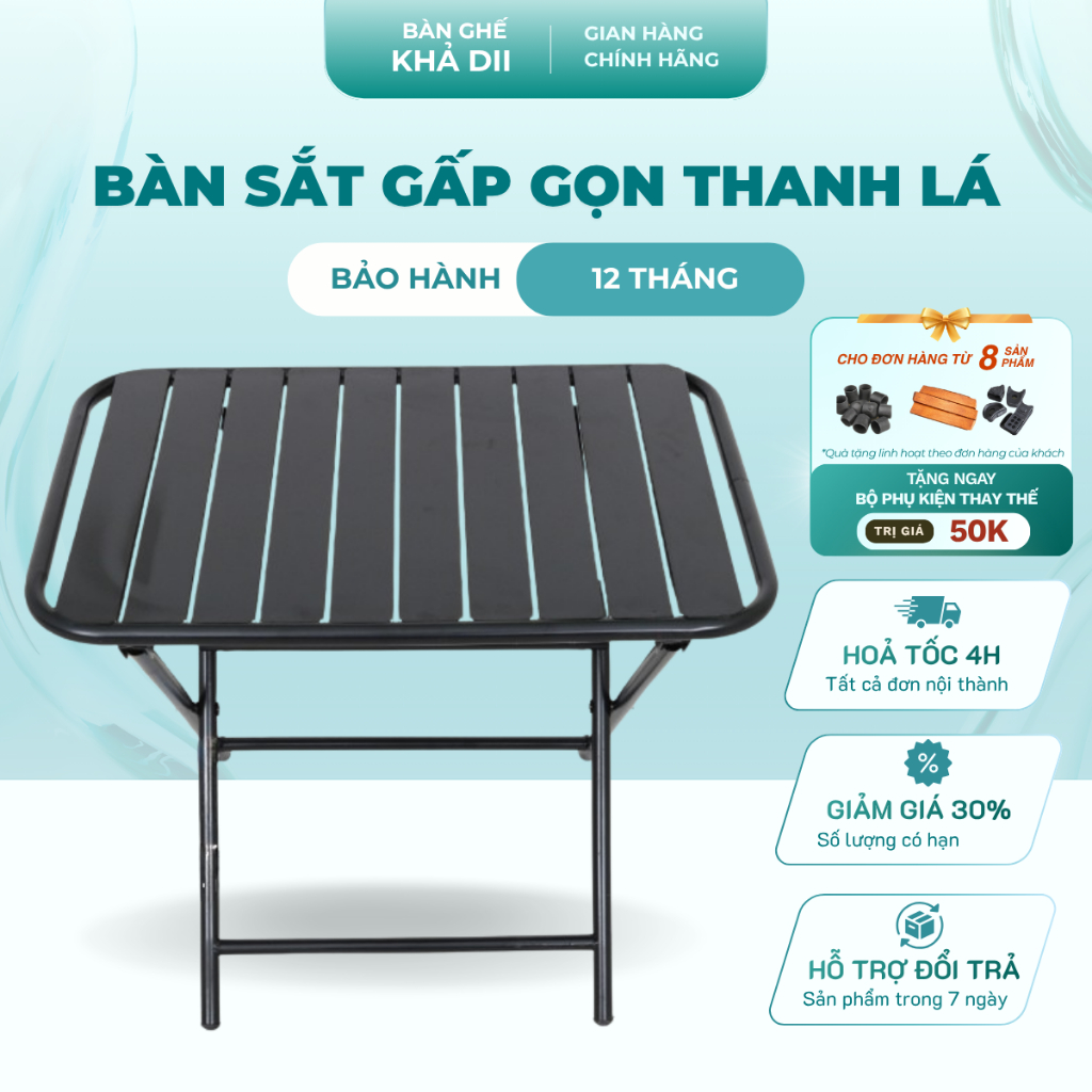 Bàn Lá Xếp Gấp Gọn Thanh Lá Chữ Nhật 40x60x50cm Cafe Trà Chanh Uống Nước Camping, Quán Cafe, Quán Nh