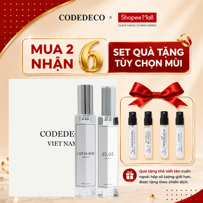 [SET QUÀ 02 TÙY CHỌN MÙI] 02 chai tinh dầu nước hoa CODEDECO 10ml + 4 vial 2.5 mùi ngẫu nhiên