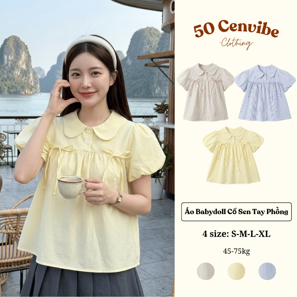 Áo Babydoll Cổ Sen Tay Phồng Dịu Dàng Phong Cách Korea (50 Cenvibe.Clothing) #366