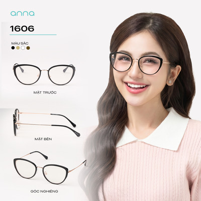 Gọng kính thời trang nữ Anna công sở dáng mắt mèo chất liệu kim loại trendy 1606