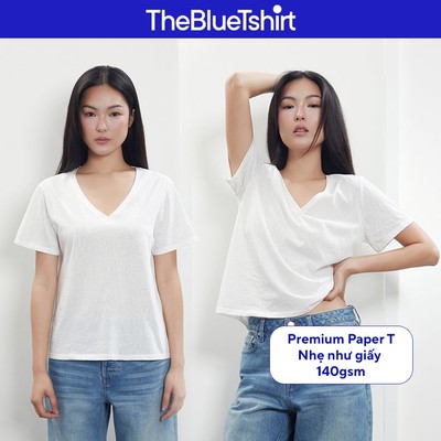 TheBlueTshirt - Áo thun cotton nữ cổ V dáng relaxed trắng siêu nhẹ - Relaxed Fit Paper T - Women