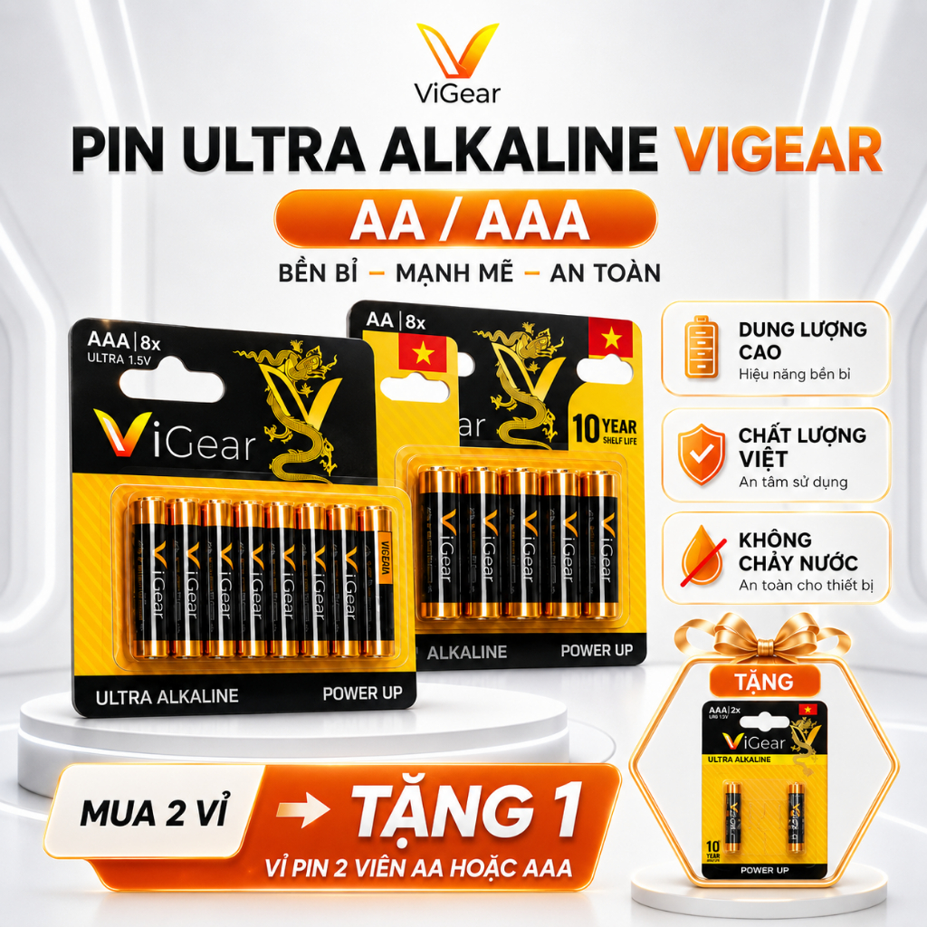 Pin AA / Pin AAA Ultra Alkaline Vigear Vỉ 8 Viên Chính Hãng dành cho đồng hồ…