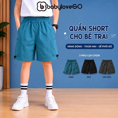 Quần short bé trai túi hộp BabyloveGO quần đùi gió mềm mịn thoáng mát dáng thể thao năng động cho bé QG04