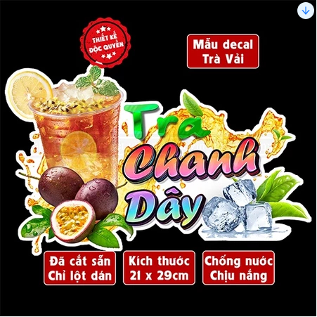 Decal TRÀ CHANH DÂY trang trí quán nước, dán tường, tủ kiếng chống nước, đã cắt bế sẵn khổ A4