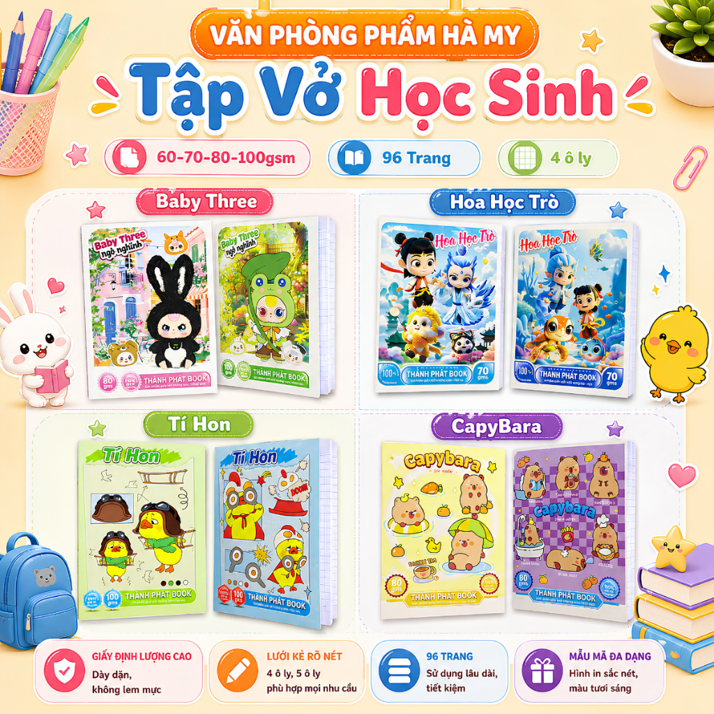 Combo 10 Quyển Tập Vở Học Sinh 96 Trang ĐL 60-70-80-100gsm Vở 4 ôly