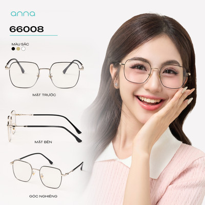 Gọng kính thời trang nam nữ ANNA dáng vuông chất liệu kim loại mỏng nhẹ chắc chắn 68008