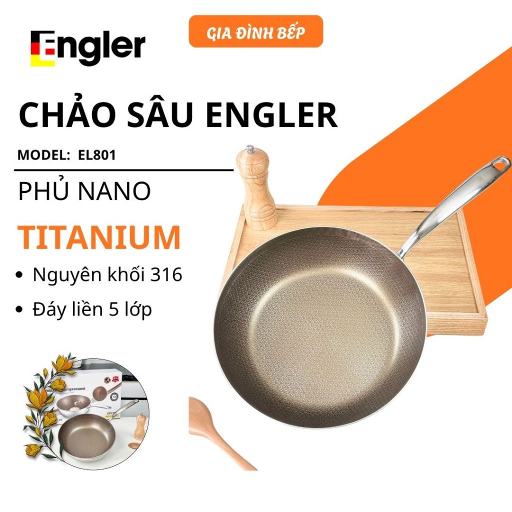 Chảo Sâu Titanium Engler 26cm Chính Hãng Cao Cấp, Chống Dính Hiệu Quả An Toàn Sức Khỏe - Gia Đình Bế