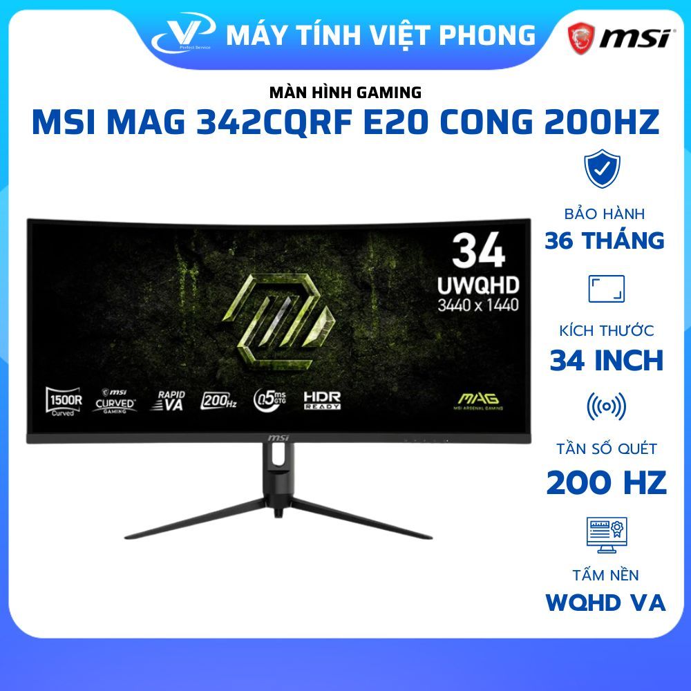 MÀN HÌNH GAMING CONG 200HZ MSI MAG 342CQRF E20 VA 34" UWQHD 200Hz HDR - CHÍNH HÃNG BẢO HÀNH 3 NĂM