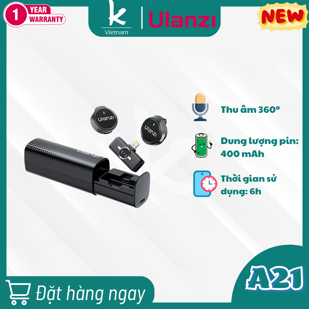Ulanzi A21 Type C Micro không dây, thu âm 360° dùng cho điện thoại, camera, studio, vlog và livestre