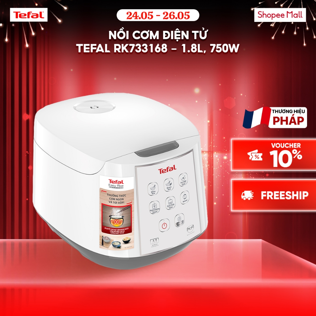 Nồi cơm điện tử Tefal RK733168 - 1.8L, Trắng, Chống dính 4 lớp