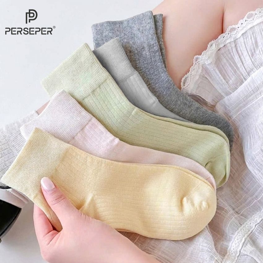 Tất cổ cao CHERRY phong cách Hàn Quốc, set 5 đôi vớ chất liệu cotton mềm mịn - Cherry Shop