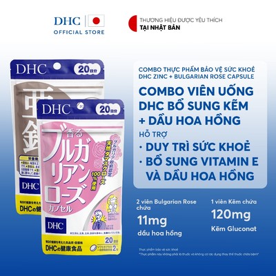 Combo Viên uống DHC Kẽm và Dầu hoa hồng (20 ngày) - Thực phẩm bảo vệ sức khoẻ DHC ZinC & Bulgarian Rose Capsule