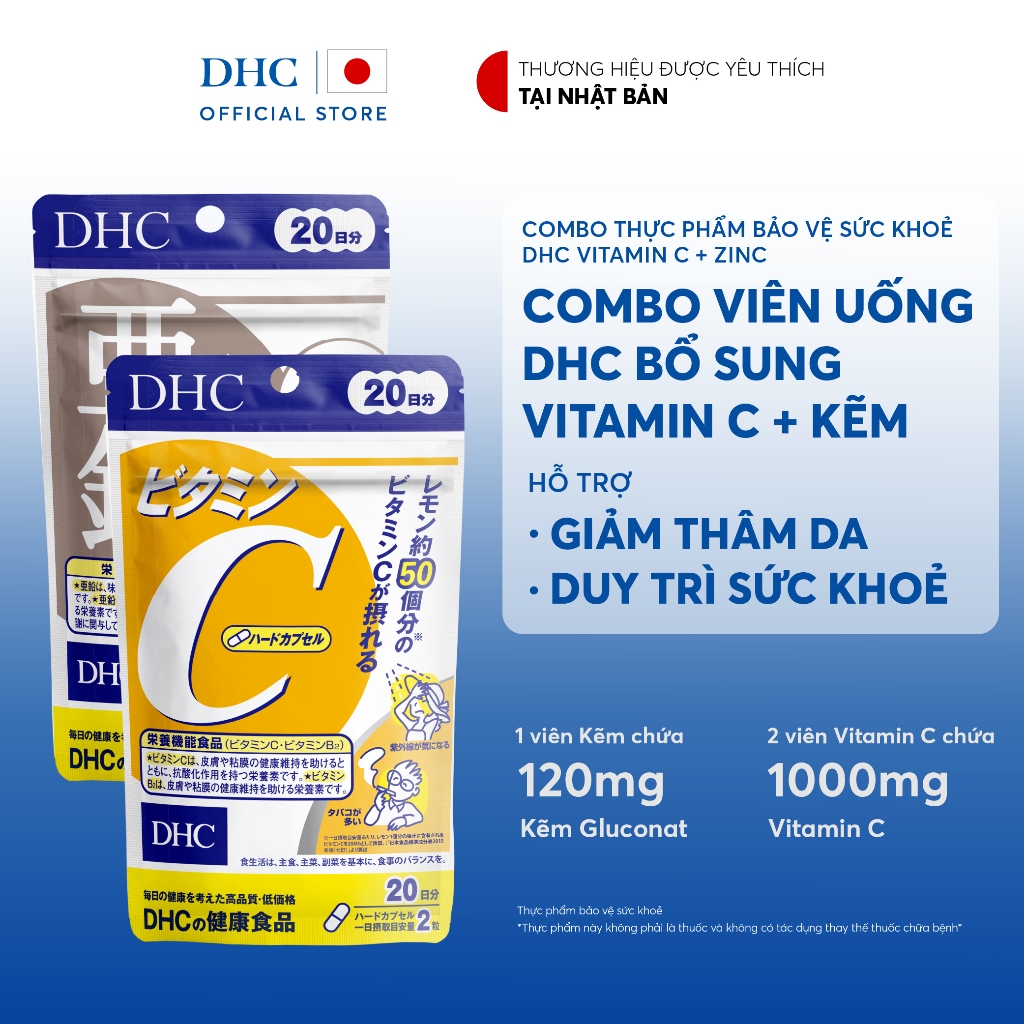 Combo Viên uống DHC Vitamin C & Kẽm (20 ngày) - Thực phẩm bảo vệ sức khoẻ DHC Vitamin C & Zinc