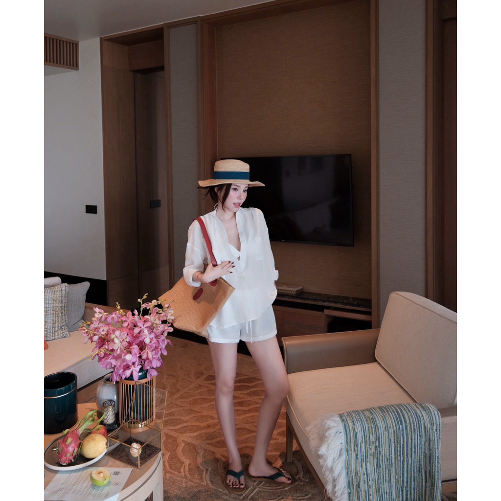 [S2.4361] Set Bikini Trơn 3 Món Kèm Áo Khoác Sơmi Ngoài 2 Màu | BigBuy360 - bigbuy360.vn