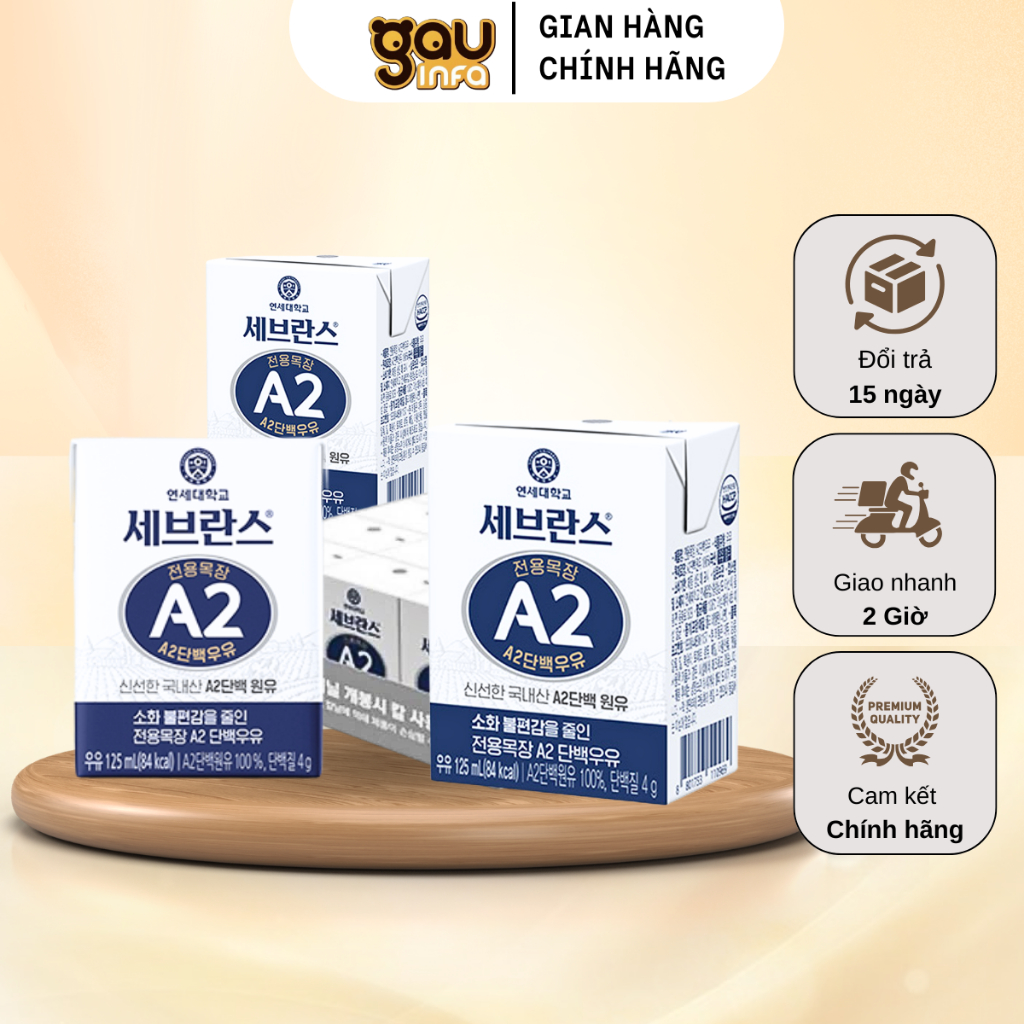 Sữa tươi A2 Yonsei Hàn quốc nguyên chất từ đạm A2 hỗ trợ phát triển não bộ cho bé hộp 125ml Gauinfa