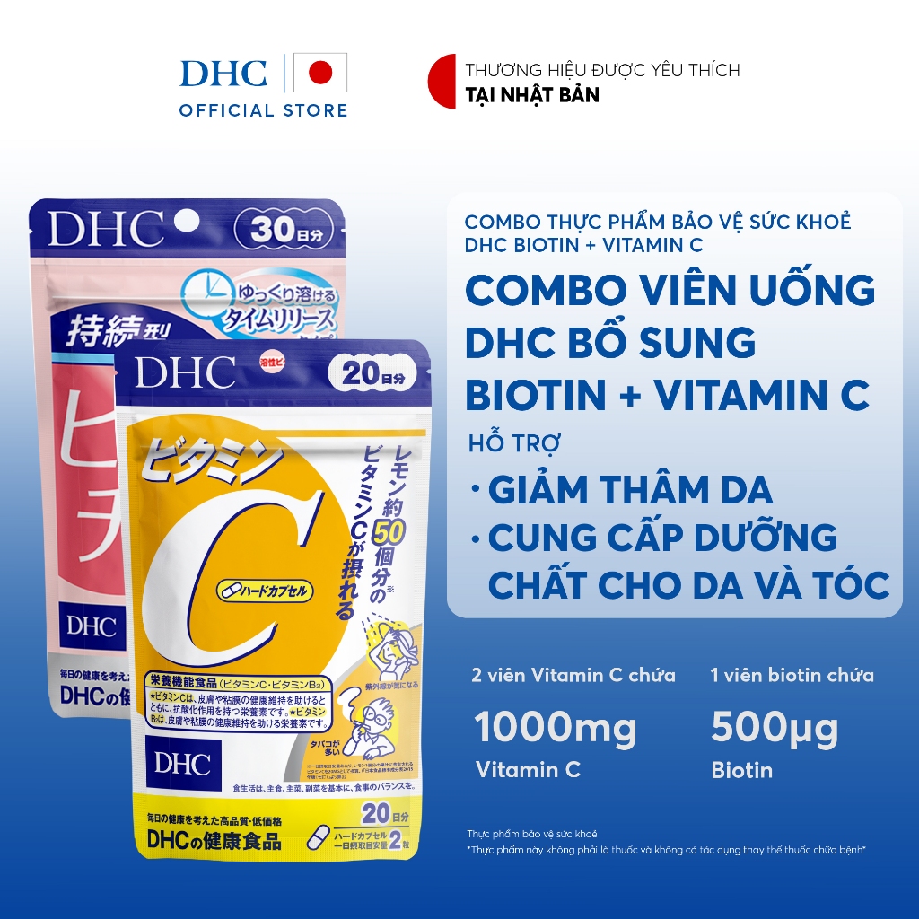 Combo Viên uống DHC Biotin (30 Ngày) & Vitamin C (20 Ngày) hỗ trợ sáng da và tốt cho tóc - TPBVSK Bi