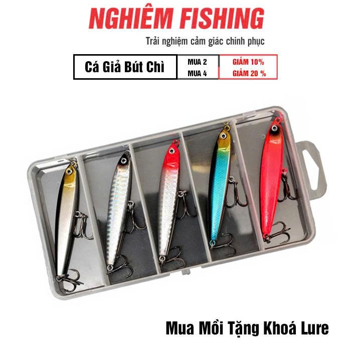 COMBO Mồi Lure Cá Giả Bút Chì Thân Dài 8-12cm ( TẶNG KHÓA LURE ) Câu Cá Lóc Cá Chẽm  ( # CÁ BÚT CHÌ 
