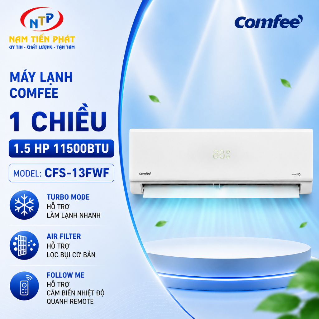 Máy Lạnh Comfee CFS-13FWF 1.5HP 11500BTU Làm Lạnh Nhanh Turbo
