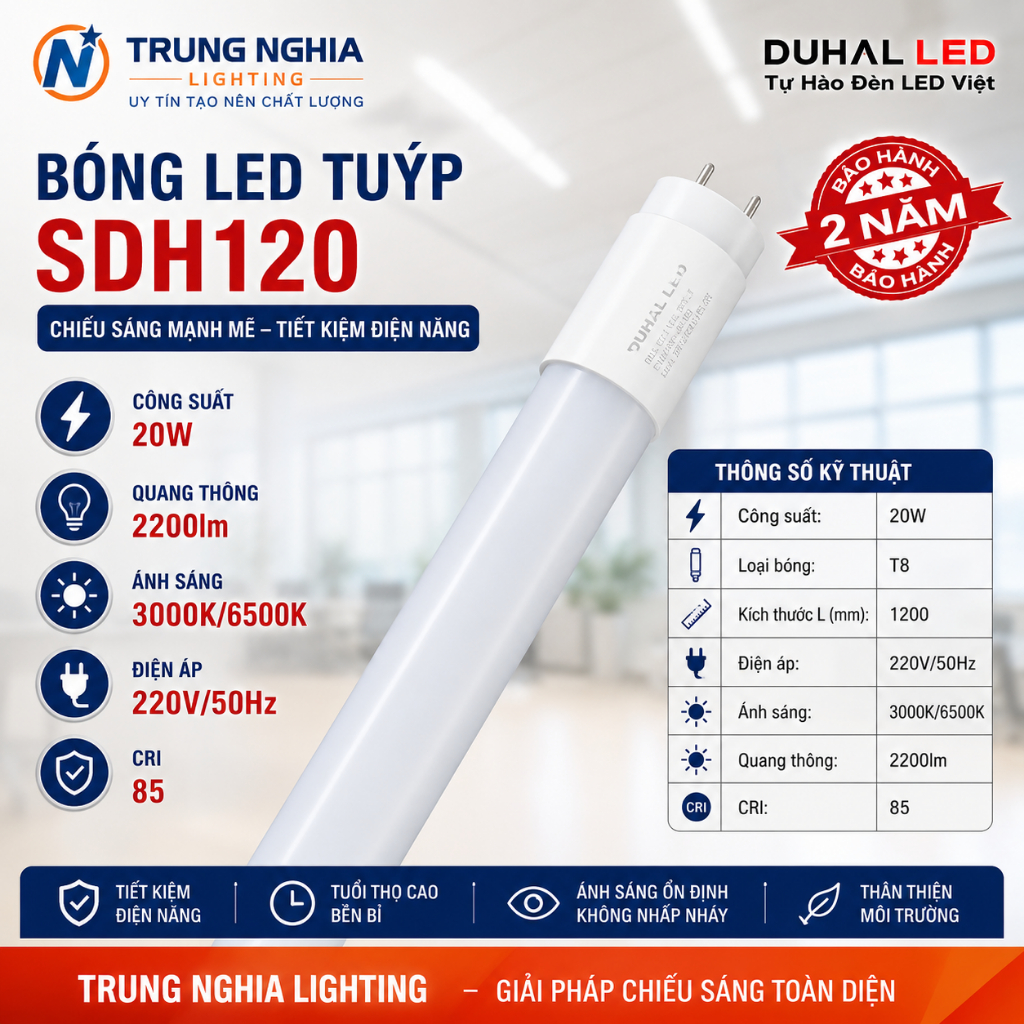 Bóng Led Tuýp Nhựa Nano 1m2 DUHAL (20W) - KDH120 - BẢO HÀNH 24 THÁNG