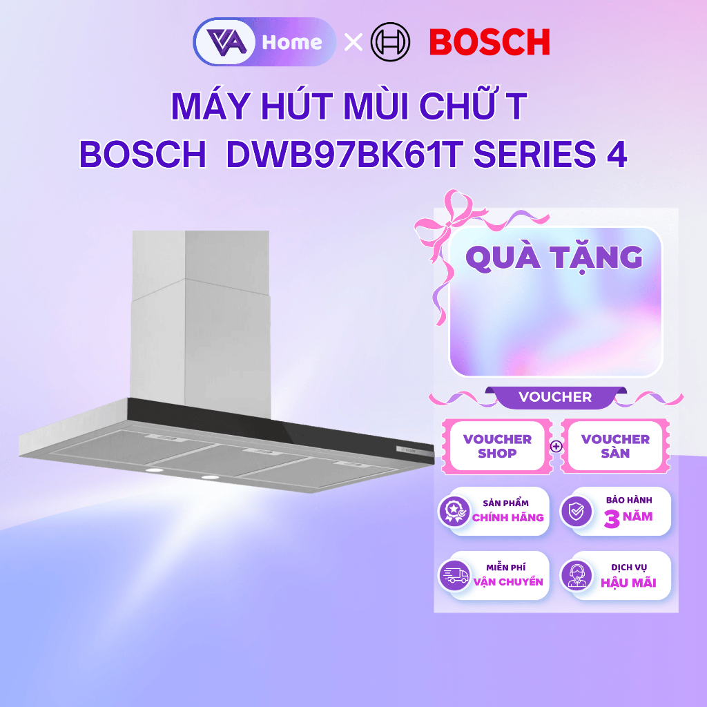 [BOSCH] Máy hút mùi gắn tường dạng chữ T Bosch DWB97BK61T - Series 4 (90cm) - Bảo hành 3 năm