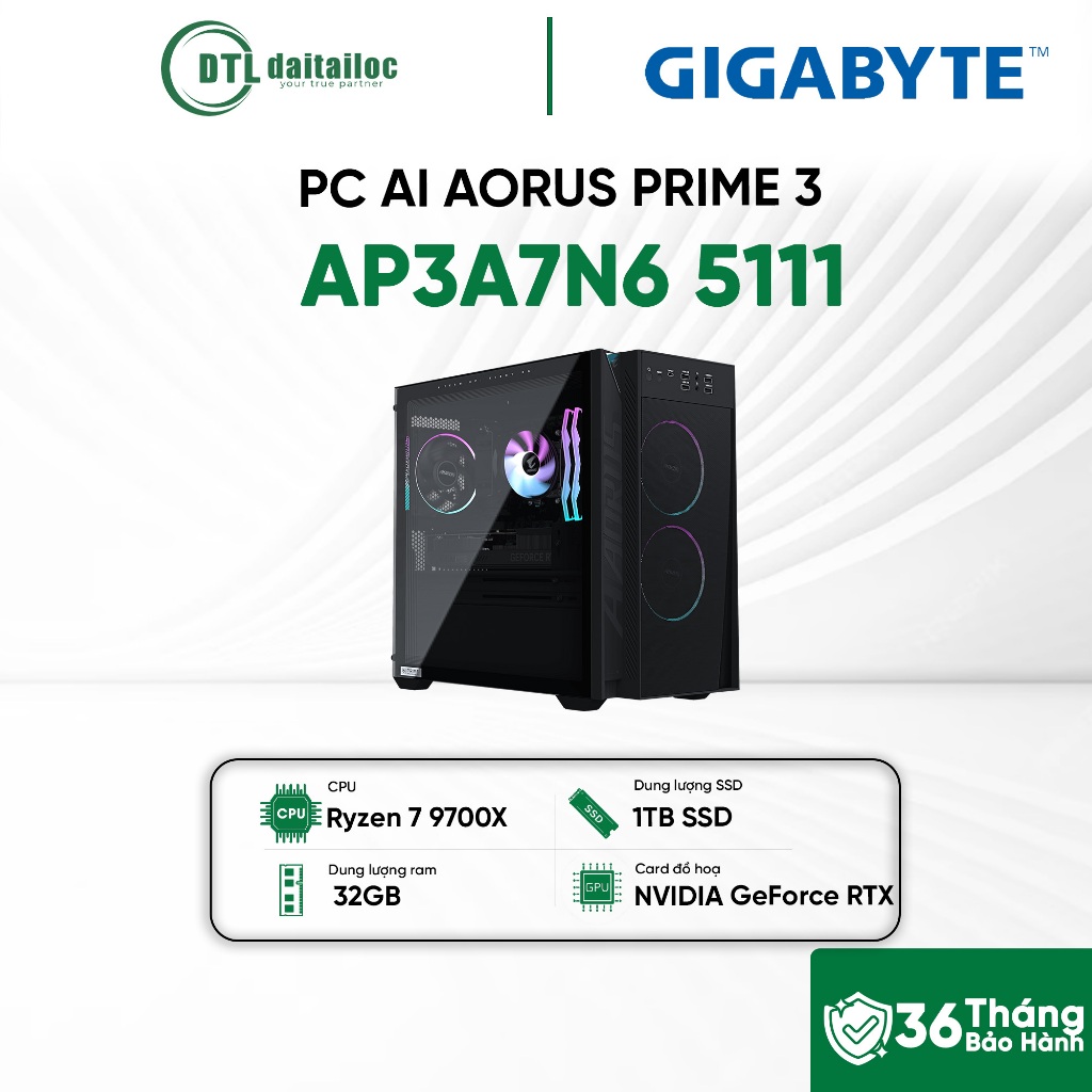 PC AI AORUS PRIME 3 AP3A7N6 5111 Ryzen 7 9700X RTX 5070 12GB 32GB DDR5 1TB SSD Gen4 WiFi 7 Win 11 | 