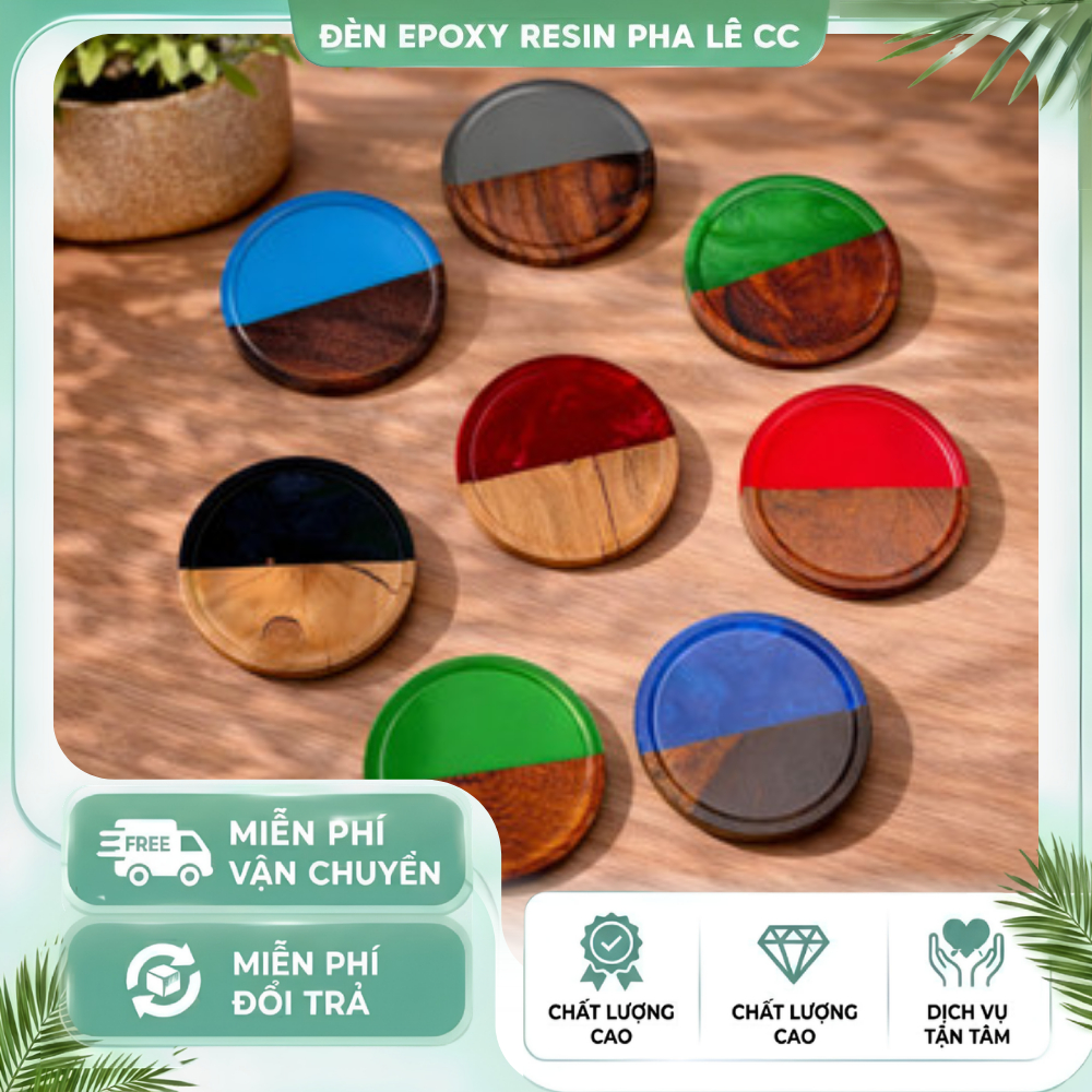 Lót Ly Epoxy Resin Gỗ Nu - Đế Lót Ly Handmade Cách Nhiệt Cao Cấp Vân Gỗ Tự Nhiên Đẹp
