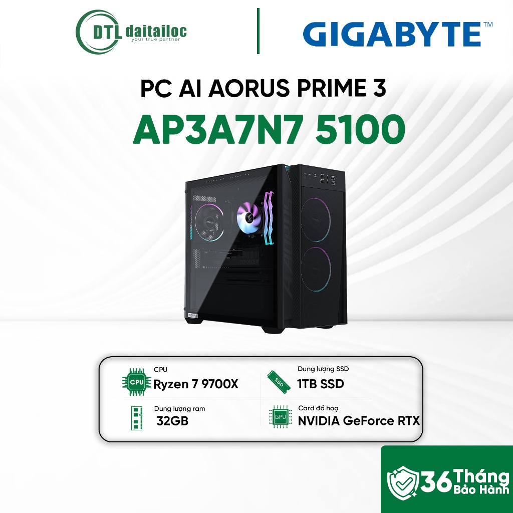 PC AI AORUS PRIME 3 AP3A7N7 5100 Ryzen 7 9700X RTX 5070 12GB 32GB RGB DDR5 1TB Gen4 WiFi 7 Win 11 | 